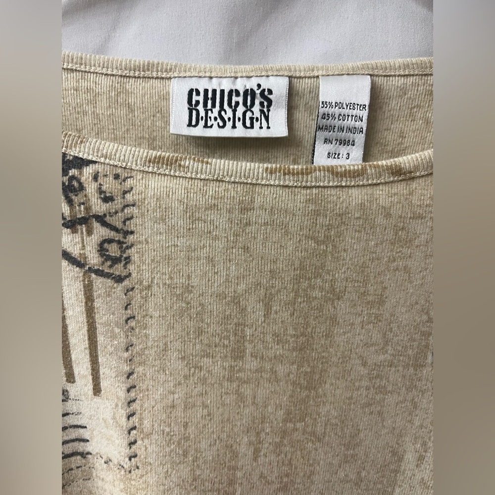 Chico’s Women cream & brown 3/4 sleeve shirt Size 3 (XL). #10248 - Picture 2 of 9